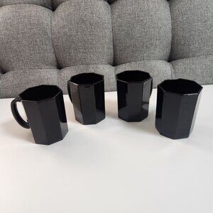 Vintage ARCOROC France OCTIME Modernist Octagonal 4 Mugs, Black